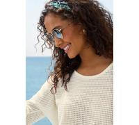 Langarmshirt VIVANCE "mit modischer Waffelstruktur", Damen, Gr. 32/34, creme, schwarz, Strick, Obermaterial: 64% Polyester, 34% Viskose, 2% Elasthan, leicht transparent, unifarben, Rundhals, Shirts La