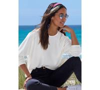 Langarmshirt VIVANCE "in modischer Struktur-Optik", Damen, Gr. 32/34, creme, schwarz, Strick, Obermaterial: 55% Polyester (REPREVE), 42% Viskose, 3% Elasthan, Strukturmuster, figurumspielend, Rundhals