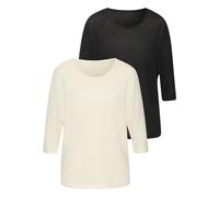 Langarmshirt VIVANCE "mit modischer Waffelstruktur", Damen, Gr. 40/42, creme, schwarz, Strick, Obermaterial: 64% Polyester, 34% Viskose, 2% Elasthan, leicht transparent, unifarben, Rundhals, Shirts La