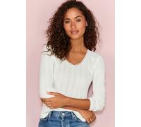Langarmshirt VIVANCE, Damen, Gr. 40/42, grau meliert, creme, Strick, Obermaterial: 100% Baumwolle, unifarben, körpernah, Rundhals, Shirts Langarmshirt, aus feiner Pointelle-Ware mit Spitze, reine Baum