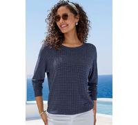 Langarmshirt VIVANCE "aus sommerlicher Strickqualität", Damen, Gr. 44/46, pink (navy, koralle), Feinstrick, Obermaterial: 68% Viskose (LENZING™ ECOVERO™), 30% Polyester, 2% Elasthan, gemustert, figuru