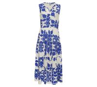 Maxikleid VIVANCE, Damen, Gr. 46, N-Gr, blau (creme, blau bedruckt), Web, Obermaterial: 100% Viskose, bedruckt, modisch, figurumspielend knöchelfrei, V-Ausschnitt, ohne Ärmel, Kleider, mit Volants, So