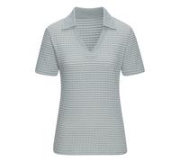 Poloshirt VIVANCE "aus strukturierter Strickqualität", Damen, Gr. 32/34, beige (aquamarin, creme), Strick, Obermaterial: 75% Baumwolle, 25% Polyester, gemustert, bequem, V-Ausschnitt, Shirts, luftige 