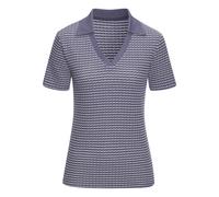 Poloshirt VIVANCE "aus strukturierter Strickqualität", Damen, Gr. 48/50, blau, creme, Strick, Obermaterial: 75% Baumwolle, 25% Polyester, gemustert, bequem, V-Ausschnitt, Shirts, schöne Strick-Qualitä
