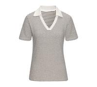 Poloshirt VIVANCE "aus strukturierter Strickqualität", Damen, Gr. 32/34, creme, schwarz, Strick, Obermaterial: 75% Baumwolle, 25% Polyester, gemustert, bequem, V-Ausschnitt, Shirts, schöne Strick-Qual