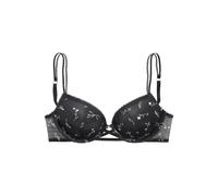 Push-up-BH VIVANCE "Thea", Damen, Gr. 80, Cup A, schwarz (schwarz, geblümt), Netz, Obermaterial: 56% Polyester, 38% Polyamid, 6% Elasthan, BHs Push-up-BH, mit Blumen aus feiner Stickereispitze, sexy D