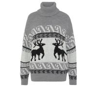 Rollkragenpullover VIVANCE, Damen, Gr. 44/46, grau (grau, schwarz, creme), Strick, Obermaterial: 85% Polyacryl, 9% Elasthan, 6% Polyamid, gemustert, figurumspielend hüftlang, Pullover Weihnachtspullov