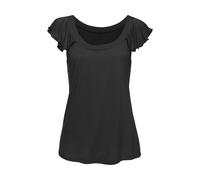 Rundhalsshirt VIVANCE, Damen, Gr. 36/38, schwarz, Jersey, Obermaterial: 100% Viskose, unifarben, modisch, figurumspielend hüftlang, Rundhals, Kurzarm, Shirts, mit verspielten Volants aus weichem Jerse