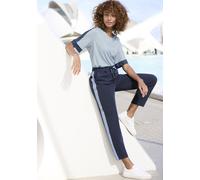 Schlupfhose VIVANCE, Damen, Gr. 36, N-Gr, blau (marine, blau), Jersey, Obermaterial: 95% Polyester, 5% Elasthan, unifarben mit Farbeinsatz, figurumspielend knöchellang, Hosen, mit sportlichen Kontrast