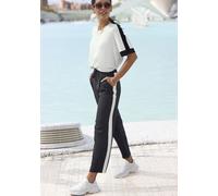 Schlupfhose VIVANCE, Damen, Gr. 42, N-Gr, schwarz-weiß (schwarz, weiß), Jersey, Obermaterial: 95% Polyester, 5% Elasthan, unifarben mit Farbeinsatz, casual, figurumspielend knöchellang, Hosen, mit spo