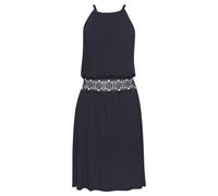 Sommerkleid VIVANCE, Damen, Gr. 40, N-Gr, blau (navy), Jersey, Obermaterial: 100% Viskose, unifarben, figurumspielend kniefrei, Rundhals, Kleider Sommerkleid, mit Häkeleinsatz in der Taille, kurzes Je