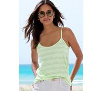 Spaghettitop VIVANCE "mit modischer Strukturoptik", Damen, Gr. 48/50, lime, weiß, Slub, Obermaterial: 65% Polyester (REPREVE), 35% Baumwolle, Strukturmuster, modisch, bequem, tiefer Rundhals, Tops, au