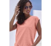 T-Shirt VIVANCE "mit modischer Streifenstruktur", Damen, Gr. 36/38, bunt (apricot, navy), Obermaterial: 100% Baumwolle, unifarben, modisch, bequem normal, Rundhals, Kurzarm, Shirts, aus weicher Baumwo