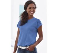 T-Shirt VIVANCE "mit modischem Frontprint", Damen, Gr. 48/50, blau, Jersey, Obermaterial: 100% Baumwolle, unifarben, bedruckt, modisch, bequem normal, Rundhals, Kurzarm mit Aufschlag,angeschnitten Auf