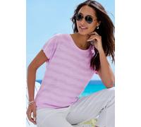 T-Shirt VIVANCE "mit modischer Strukturoptik", Damen, Gr. 36/38, flieder, türkis, Slub, Obermaterial: 65% Polyester (REPREVE), 35% Baumwolle, Strukturmuster, modisch, bequem, Rundhals, Kurzarm, Shirts