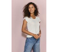 T-Shirt VIVANCE, Damen, Gr. 32/34, grau (grau meliert, creme), Strick, Obermaterial: 100% Baumwolle, unifarben, körpernah, Rundhals, Shirts T-Shirt, aus feiner Pointelle-Ware mit Spitze, reine Baumwol