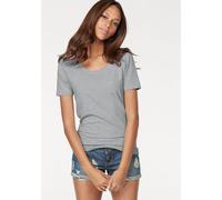 T-Shirt VIVANCE "aus elastischer Baumwoll-Qualität", Damen, Gr. 44/46, grau (grau, meliert, schwarz), Single Jersey, Obermaterial: 95% Baumwolle, 5% Elasthan, unifarben, Basic, bequem normal, tiefer R