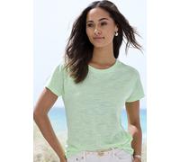 T-Shirt VIVANCE "mit modischer Strukturoptik", Damen, Gr. 32/34, lime, weiß, Slub, Obermaterial: 65% Polyester (REPREVE), 35% Baumwolle, Strukturmuster, modisch, bequem, Rundhals, Kurzarm, Shirts, aus