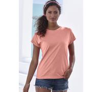T-Shirt VIVANCE "mit modischem Frontprint", Damen, Gr. 36/38, orange (peach bedruckt, peach uni), Jersey, Obermaterial: 100% Baumwolle, bedruckt, unifarben, modisch, bequem normal, Rundhals, Kurzarm m