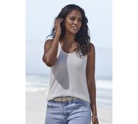 Trägertop VIVANCE "mit tropfenförmigem Cut-Out am Rücken", Damen, Gr. 36/38, beige (creme, schwarz), Piquu00e9, Obermaterial: 69% Polyester (REPREVE), 28% Viskose, 3% Elasthan, unifarben, Waffelmuster