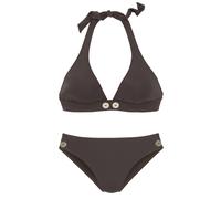 Triangel-Bikini VIVANCE Gr. 38, Cup C/D, braun (dunkelbraun) Damen Bikini-Sets Ocean Blue mit goldfarbenen Zierknöpfen (62028121-38)