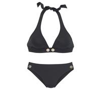 Triangel-Bikini VIVANCE, Damen, Gr. 36, Cup A/B, schwarz, Polyamid, unifarben, Bikini-Sets Triangel-Bikini, mit goldfarbenen Zierknöpfen (22290708-36) schwarz