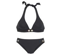 Triangel-Bikini VIVANCE, Damen, Gr. 36, Cup A/B, schwarz, Polyamid, unifarben, Bikini-Sets Triangel-Bikini, mit goldfarbenen Zierknöpfen (22290708-36) schwarz