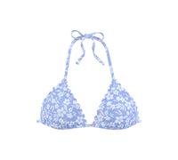 Triangel-Bikini-Top VIVANCE "Leni" Gr. 34, Cup A/B, blau (himmelblau, weiß), Damen, Microfaser, floral, bedruckt, Bikini-Oberteile, mit gelaserter Wellenkante (61783554-34) himmelblau, weiß