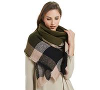 VIVIAN & VINCENT Damen karierte decke winter-schal warm wrap maxi-schal cape einheitsgröße olive Grün & schwarz c7