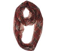 VIVIAN & VINCENT Damen-WeihnachtsSchal, weich, leicht, elegant, durchsichtig, Infinity-Schal Burgundy Red and Green Plaid Snowflake