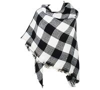 VIVIAN & VINCENT Women's Buffalo Plaid Blanket Winter Scarf Warm Wrap Oversized Shawl Cape Black and White