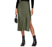 VividHarbor Satin-Rock mit hoher Taille, elastischer Bund, Seitenschlitz, A-Linie, Hochzeit, lässiger Röcke für Damen, Oliv/Blatt für mich (Leaf It to Me), X-Groß