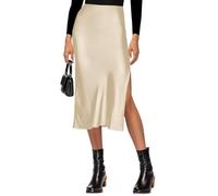 VividHarbor Satin-Rock mit hoher Taille, elastischer Bund, Seitenschlitz, A-Linie, Hochzeit, lässiger Röcke für Damen, Champagner, Mittel