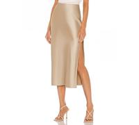 VividHarbor Satin-Rock mit hoher Taille, elastischer Bund, Seitenschlitz, A-Linie, Hochzeit, lässiger Röcke für Damen, Champagner, X-Groß