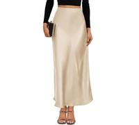 VividMosaic 2025 Satin, hohe Taille, Maxirock, Seide, A-Linie, Frühling, Sommer, lässig, lange Röcke für Damen, Solider Champagner, Mittel