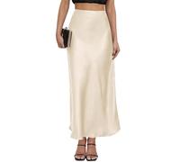 VividMosaic Maxirock aus Satin, Seide, A-Linie, lässig, lange Röcke, Reißverschluss, Champagner, Mittel