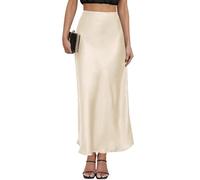 VividMosaic Maxirock aus Satin, Seide, A-Linie, lässig, lange Röcke, Reißverschluss, Champagner, Mittel