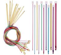 VIVIIHOO Tunesische Häkelnadeln Set mit Seil, 11 PCS Aluminium Tunesisch Häkelnadeln für Anfänger, Lange Häkelnadeln Tunesisch, Bunte Afghan Häkeln für Schals Pullover, 2,0-8,0 mm Leicht