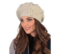 VIVISENCE Baskenmütze Damen Elegant Blume Warm Herbst Winter Accessoire 7006, Beige,Einheitsgröße