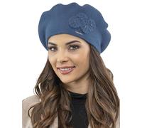VIVISENCE Baskenmütze Damen Elegant Blume Warm Herbst Winter Accessoire 7006, Blau,Einheitsgröße