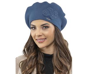 VIVISENCE Baskenmütze Damen Elegant Blume Warm Herbst Winter Accessoire 7006, Blau,Einheitsgröße