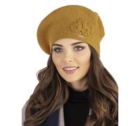 VIVISENCE Baskenmütze Damen Elegant Blume Warm Herbst Winter Accessoire 7006, Senffarbe,Einheitsgröße