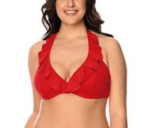 VIVISENCE Bikini BH Dame Bademode Gepolstert Hergestellt In EU Neckholder 3220, Rot,80D