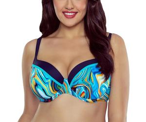 VIVISENCE Bikini Oberteil Damen Bademode Gemustert Mit Bügel Strand Schalen Regulierbar Badeanzug Versteifte Schalen 3229, Blau,70G