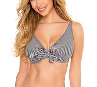 VIVISENCE Bikini BH Dame Bademode Soft Cups Gestreift Regulierbar EU 3203, Weiß-Schwarz,90C