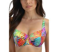 VIVISENCE Bikini Oberteil Gepolstert Mit Bügel Klickverschluss Tropisches Muster Für Damen Urlaub, Orange-Grün,75I