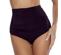 VIVISENCE Dame Bikinihose Unterteil Mit Hohem Bund Badeanzug Klassisch Musterlos Strandmode 3011, Schwarz,38
