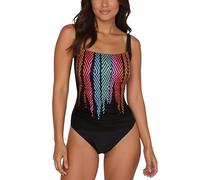 VIVISENCE Damen Badeanzug Einteilig Bauch Kaschieren Gepolsterte Cups Breite Verstellbare Träger Gefüttert Vorne Buntes Muster Ideal Für Strand Und Schwimmbad