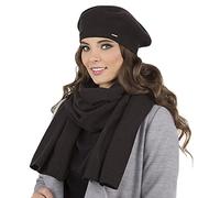 VIVISENCE Damen Baskenmütze Eleganter Wintermütze Und Schal Set Warm Kopfbedeckung Und Halsbedeckung An Winter Und Herbst Warm Dick, Winterset Für Frauen, Hergestellt In Der EU, Schwarz