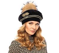 VIVISENCE Damen Baskenmütze Für Winter Handgefertigte Herbst Mütze Aus Schurwolle and Abnehmbarem Bommel Für Frauen Innenfutter Aus Vlies Perfekt Für Kalte Wintertage Modell, Schwarz,Einheitsgröße